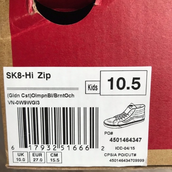 NWT VANS SK8-HI Zip Gldn CST Kid’s AUTHENTIC - Picture 6 of 6